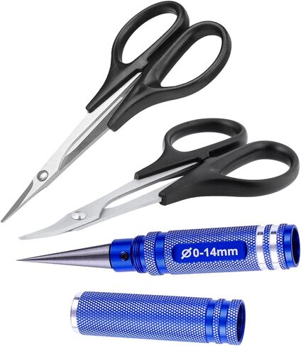 GoHobby RC Body Reamer 0-14mm Hole Puncher w/كم ومقص منحني ومقص مستقيم مجموعة تركيب جسم السيارة RC لأدوات إصلاح هيكل السيارة RC (أزرق) in Kuwait