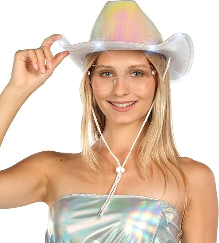 Funcredible Gold Light Up Cowboy Hat and Glasses - Led Cowgirl Hat for Girls - Neon Cowboy Hat - Cowgirl Costume Accessories for Women in Saudi Arabia