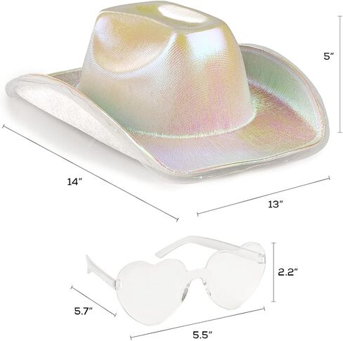 Funcredible Gold Light Up Cowboy Hat and Glasses - Led Cowgirl Hat for Girls - Neon Cowboy Hat - Cowgirl Costume Accessories for Women in Saudi Arabia
