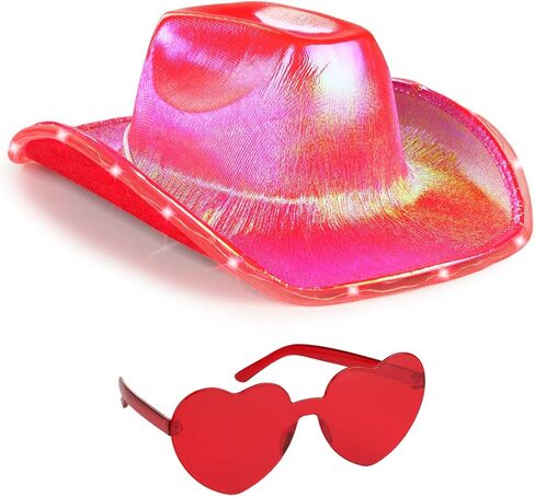 Funcredible Gold Light Up Cowboy Hat and Glasses - Led Cowgirl Hat for Girls - Neon Cowboy Hat - Cowgirl Costume Accessories for Women in Saudi Arabia