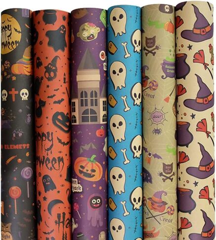 WDNUKEE Halloween Wrapping Paper for Kids Girls Women Adults Boys Men,6 Sheets Halloween Kraft Wrapping Paper,Halloween Wrapping Paper Folded Flat 20x28 inches each in Kuwait