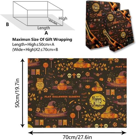 WDNUKEE Halloween Wrapping Paper for Kids Girls Women Adults Boys Men,6 Sheets Halloween Kraft Wrapping Paper,Halloween Wrapping Paper Folded Flat 20x28 inches each in Kuwait