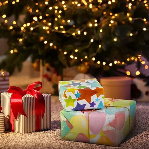 PETOX Gift Wrapping Paper Set, rainbow birthday foldable gift wrapping paper with kraft color string for birthday parties, weddings, graduations all other occasions, 25.6 * 17.7 inches (10 sheets). in Kuwait