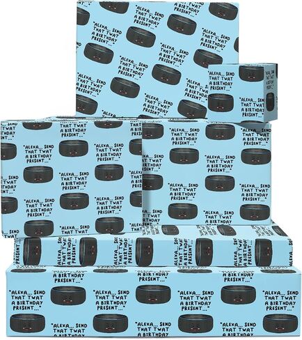 CENTRAL 23 Rude Wrapping Paper - 6 Sheets of Blue Gift Wrap and Tags - Alexa. Send That Tw*t a Birthday Present - Funny Wrapping Paper for Men Women Adult - Comes with Stickers in Saudi Arabia
