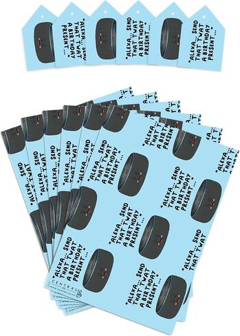 CENTRAL 23 Rude Wrapping Paper - 6 Sheets of Blue Gift Wrap and Tags - Alexa. Send That Tw*t a Birthday Present - Funny Wrapping Paper for Men Women Adult - Comes with Stickers in Saudi Arabia