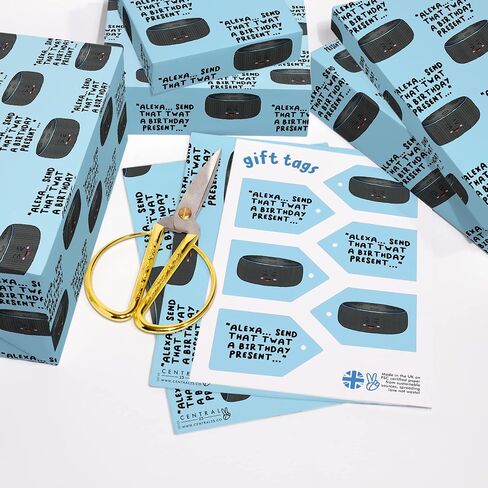 CENTRAL 23 Rude Wrapping Paper - 6 Sheets of Blue Gift Wrap and Tags - Alexa. Send That Tw*t a Birthday Present - Funny Wrapping Paper for Men Women Adult - Comes with Stickers in Saudi Arabia