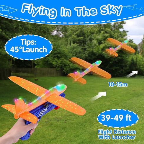 Refasy 3 Pack Airplane Launcher Toys, 2 Flight Mode LED Glider Catapult Plane Toy with Launcher, Kids Gifts for 4-12 Year Old, Boys Girls Glider Plane Outdoor Flying Toys in Kuwait
