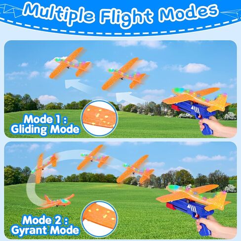 Refasy 3 Pack Airplane Launcher Toys, 2 Flight Mode LED Glider Catapult Plane Toy with Launcher, Kids Gifts for 4-12 Year Old, Boys Girls Glider Plane Outdoor Flying Toys in Kuwait