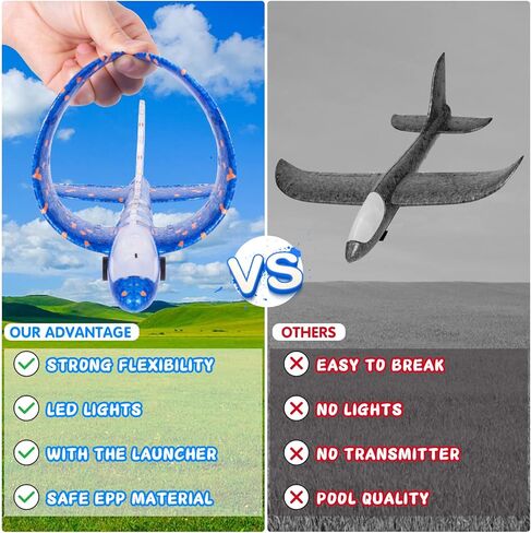 Refasy 3 Pack Airplane Launcher Toys, 2 Flight Mode LED Glider Catapult Plane Toy with Launcher, Kids Gifts for 4-12 Year Old, Boys Girls Glider Plane Outdoor Flying Toys in Kuwait