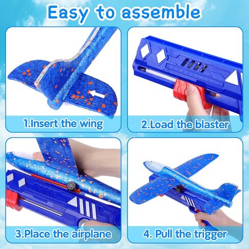 Refasy 3 Pack Airplane Launcher Toys, 2 Flight Mode LED Glider Catapult Plane Toy with Launcher, Kids Gifts for 4-12 Year Old, Boys Girls Glider Plane Outdoor Flying Toys in Kuwait