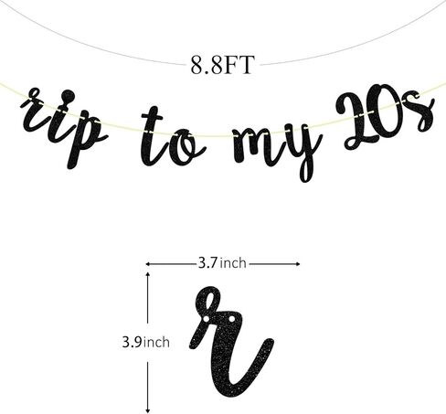 Rip to My 20s Banner Black Glitter,Funeral for My Youth, RIP Twenties Birthday Banner, Death to 20s Birthday Party, 30th Birthday Party Decor in Kuwait