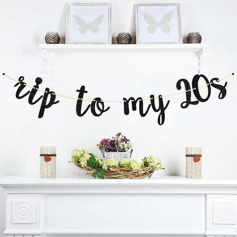 Rip to My 20s Banner Black Glitter,Funeral for My Youth, RIP Twenties Birthday Banner, Death to 20s Birthday Party, 30th Birthday Party Decor in Kuwait