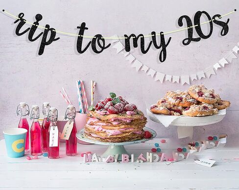 Rip to My 20s Banner Black Glitter,Funeral for My Youth, RIP Twenties Birthday Banner, Death to 20s Birthday Party, 30th Birthday Party Decor in Kuwait