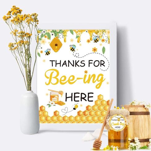 يوتوب مجموعة ديكورات حفلات النحلة، لافتة هابي بي داي للحلوى وهدايا طاولة الطعام والخيام وملصقات الاكواب وبطاقات هدايا مع خيط لحفلات عيد الميلاد بتصميم نحلة العسل، ديكور حفلات عيد الميلاد in Kuwait