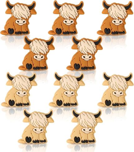 BENOSPACE 10Pcs Cow Beads Cartoon Animal Silicone Beads with Hole Loose Cow Printed Bead Colorful Flat Spacer Beads for Jewelry Making DIY Pen Beads Necklaces Bracelet Keychain Lanyard Crafts Supplies in Saudi Arabia