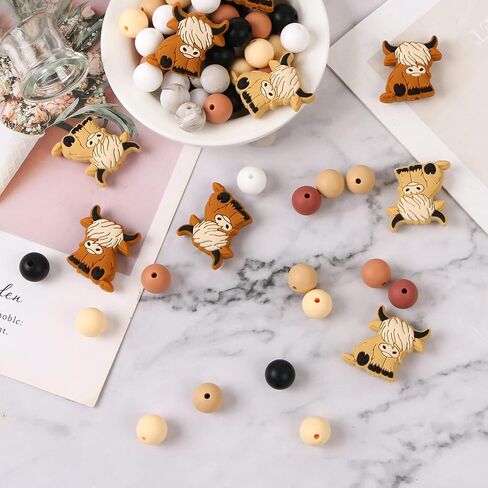 BENOSPACE 10Pcs Cow Beads Cartoon Animal Silicone Beads with Hole Loose Cow Printed Bead Colorful Flat Spacer Beads for Jewelry Making DIY Pen Beads Necklaces Bracelet Keychain Lanyard Crafts Supplies in Saudi Arabia