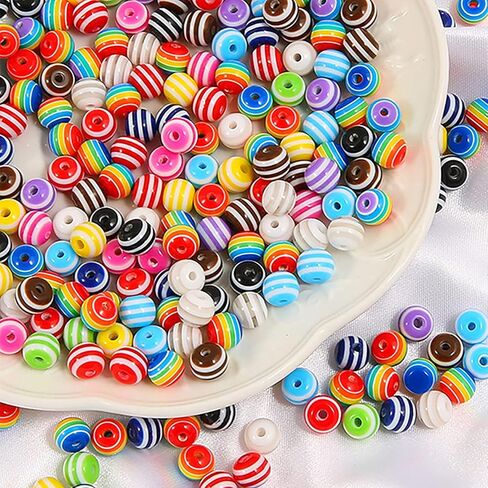 200pcs 8mm Resin Stripe Beads Mixed Colors Square Rainbow Beads for Jewelry Making Plastic Cube Beads Colorful Spacer Beads Bracelets DIY Crafts Christmas Ornament Gifts in Kuwait