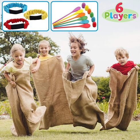 JOYIN 6 Player Carnival Games Potato Sack Race Bags, Egg and Spoon Race, Legged Relay Race Bands Elastic Tie Rope for Kids and Family Activity, Easter Eggs Hunt Outdoor Game, Lawn Yard Carnival Games in Saudi Arabia