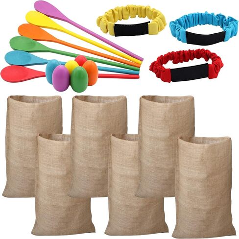 JOYIN 6 Player Carnival Games Potato Sack Race Bags, Egg and Spoon Race, Legged Relay Race Bands Elastic Tie Rope for Kids and Family Activity, Easter Eggs Hunt Outdoor Game, Lawn Yard Carnival Games in Saudi Arabia