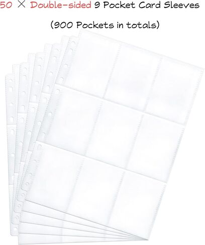 50 عبوة من 9 جيوب لصفحات بطاقات التداول 900 جيب مزدوجة الجوانب شفافة للغاية لبطاقات التداول و11 فتحة تناسب 3 حلقات لبطاقات البوكيمون والبطاقات الرياضية والكوبونات وبطاقات الالعاب وبطاقات صور كيه بوب in Kuwait