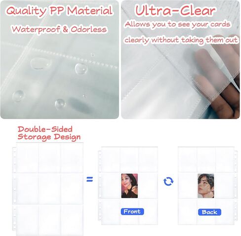 50 عبوة من 9 جيوب لصفحات بطاقات التداول 900 جيب مزدوجة الجوانب شفافة للغاية لبطاقات التداول و11 فتحة تناسب 3 حلقات لبطاقات البوكيمون والبطاقات الرياضية والكوبونات وبطاقات الالعاب وبطاقات صور كيه بوب in Kuwait