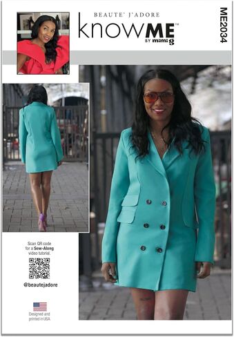 Know Me Misses' Fully Lined Jacket Dress Sewing Pattern Kit, Design Code ME2034, Sizes 18-20-22-24-26, Multicolor in Saudi Arabia