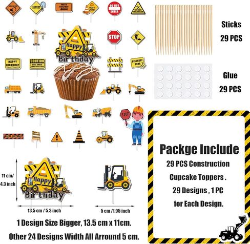 فاراكيل 29 قطعة من اعواد تزيين الكب كيك للبناء، لافتة ايقاف شاحنة قلابة وحفارة وجرار لتزيين الكب كيك لحفلات اعياد الميلاد وحفلات استقبال المولود وحفلات اعياد الميلاد للاطفال in Kuwait