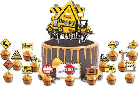 فاراكيل 29 قطعة من اعواد تزيين الكب كيك للبناء، لافتة ايقاف شاحنة قلابة وحفارة وجرار لتزيين الكب كيك لحفلات اعياد الميلاد وحفلات استقبال المولود وحفلات اعياد الميلاد للاطفال in Kuwait