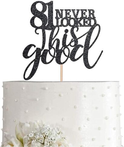 81 قطعة علوية لكعكة عيد الميلاد الـ 81 باللون الأسود اللامع، زينة لتزيين كعكة عيد الميلاد 81 عامًا، لوازم in Kuwait