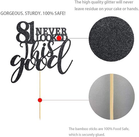 81 قطعة علوية لكعكة عيد الميلاد الـ 81 باللون الأسود اللامع، زينة لتزيين كعكة عيد الميلاد 81 عامًا، لوازم in Kuwait