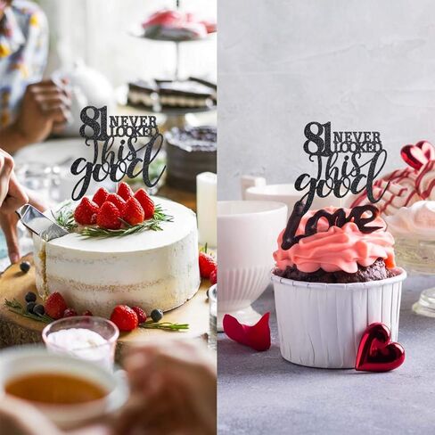81 قطعة علوية لكعكة عيد الميلاد الـ 81 باللون الأسود اللامع، زينة لتزيين كعكة عيد الميلاد 81 عامًا، لوازم in Kuwait