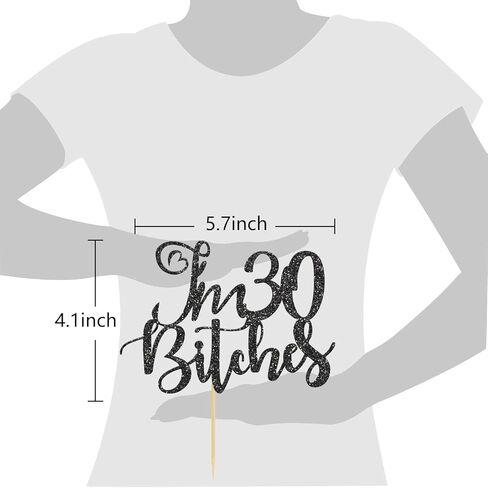 Helewilk Black Glitter I'm 30 Bitches Cake Top، ديكور كعكة عيد ميلاد سعيد 30، مضحك 30 عامًا لوازم تزيين حفلات أعياد الميلاد للرجال والنساء in Kuwait
