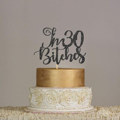 Helewilk Black Glitter I'm 30 Bitches Cake Top، ديكور كعكة عيد ميلاد سعيد 30، مضحك 30 عامًا لوازم تزيين حفلات أعياد الميلاد للرجال والنساء in Kuwait