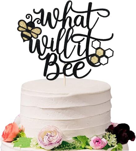 Sodasos What Will It Bee Cake Topper,Black Gold Glitter What Will It Bee Decorations,Bee Baby Shower Bee Birthday Party Decorations Bee Party Favors Bee Baby Shower Centerpieces in Kuwait