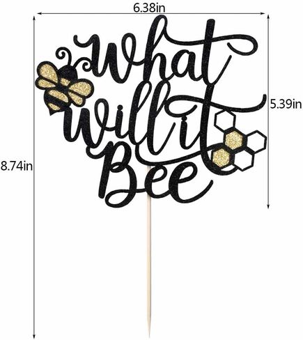 Sodasos What Will It Bee Cake Topper,Black Gold Glitter What Will It Bee Decorations,Bee Baby Shower Bee Birthday Party Decorations Bee Party Favors Bee Baby Shower Centerpieces in Kuwait
