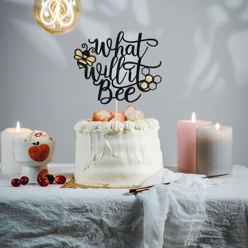 Sodasos What Will It Bee Cake Topper,Black Gold Glitter What Will It Bee Decorations,Bee Baby Shower Bee Birthday Party Decorations Bee Party Favors Bee Baby Shower Centerpieces in Kuwait