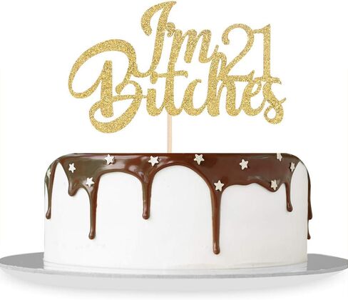 Gold Glitter I'm 21 Bitches Cake Topper Happy 21st Birthday Cake Topper Hello 21 Cheers to 21 Years Funny Birthday Theme Party Decorations in Kuwait