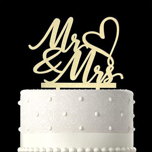 NSHYXXSPY Mr & Mrs Cake Topper for Wedding Anniversary/Engagement/Wedding Cake Toppers Decorations, Mirror Gold Acrylic in Saudi Arabia