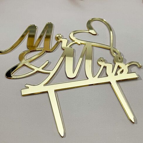 NSHYXXSPY Mr & Mrs Cake Topper for Wedding Anniversary/Engagement/Wedding Cake Toppers Decorations, Mirror Gold Acrylic in Saudi Arabia