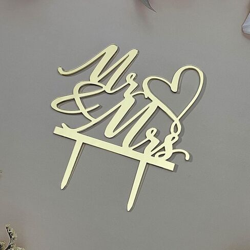 NSHYXXSPY Mr & Mrs Cake Topper for Wedding Anniversary/Engagement/Wedding Cake Toppers Decorations, Mirror Gold Acrylic in Saudi Arabia