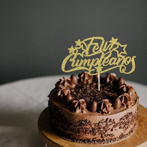 غلاف كعكة Feliz Cumpleaños الإسباني - ديكور كعكة عيد ميلاد سعيد ذهبي لامع، لوازم تزيين حفلات أعياد الميلاد in Kuwait