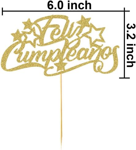 غلاف كعكة Feliz Cumpleaños الإسباني - ديكور كعكة عيد ميلاد سعيد ذهبي لامع، لوازم تزيين حفلات أعياد الميلاد in Kuwait