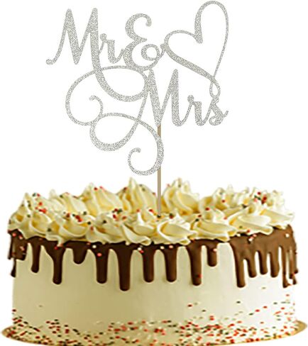Silver Glitter Mr & Mrs Cake Topper - Wedding / Engagement / Wedding Anniversary Party Decorations Supplies in Saudi Arabia