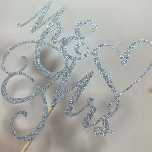 Silver Glitter Mr & Mrs Cake Topper - Wedding / Engagement / Wedding Anniversary Party Decorations Supplies in Saudi Arabia