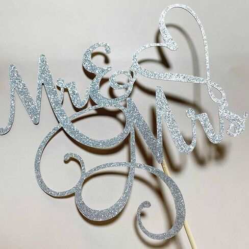 Silver Glitter Mr & Mrs Cake Topper - Wedding / Engagement / Wedding Anniversary Party Decorations Supplies in Saudi Arabia