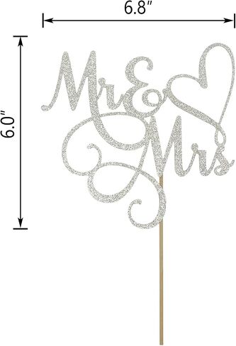Silver Glitter Mr & Mrs Cake Topper - Wedding / Engagement / Wedding Anniversary Party Decorations Supplies in Saudi Arabia