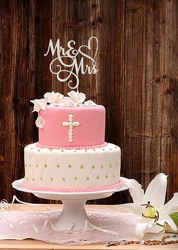 Silver Glitter Mr & Mrs Cake Topper - Wedding / Engagement / Wedding Anniversary Party Decorations Supplies in Saudi Arabia