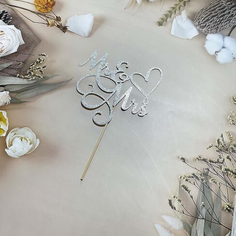Silver Glitter Mr & Mrs Cake Topper - Wedding / Engagement / Wedding Anniversary Party Decorations Supplies in Saudi Arabia