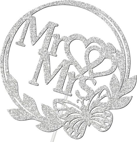 غلاف كيك مستر آند مسز مع فراشة، فضي لامع للعروس والعريس وحفلات الزفاف والعريس وتزيين كعكة الحب، لوازم حفل الخطوبة / الذكرى السنوية in Kuwait