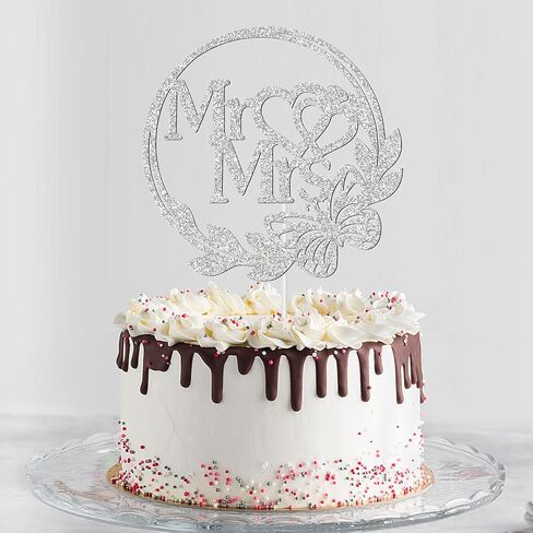 غلاف كيك مستر آند مسز مع فراشة، فضي لامع للعروس والعريس وحفلات الزفاف والعريس وتزيين كعكة الحب، لوازم حفل الخطوبة / الذكرى السنوية in Kuwait